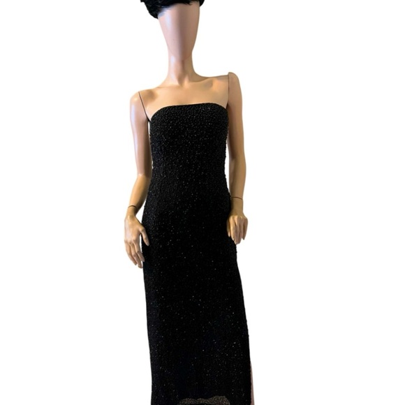 Vintage black strapless silk beaded gown size medium - Picture 1 of 16